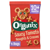 Organix Tomato Noughts & Crosses Organic Finger Food Toddler Snack Corn Puffs 10+ Months Multipack 4x15g (Pack of 3)
